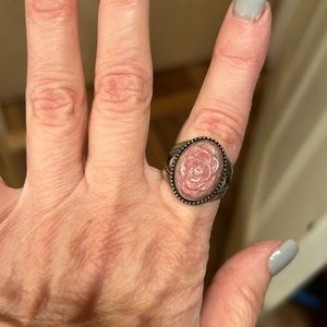 Carolyn Pollack, Relios, 925 silver carved Rhondonite flower rose ring, size 7